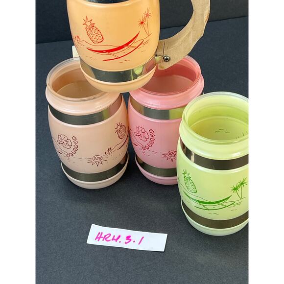Vtg Siesta Ware Mugs 4 Set Frosted Wood Handles Tiki Bar Mid Century Tropical - Picture 10 of 10